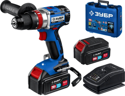 Дрель-шуруповерт ударная безщеточная 20В, 2 АКБ,ЗУБР Профессионал в кейсе DBS-201-22