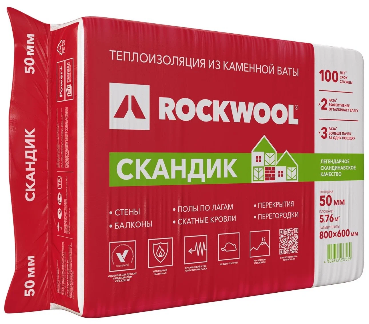 Теплоизоляция ROCKWOOL Скандик лайт Баттс (800*600*50) 0,288м3/12шт.