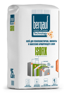 Клей для пенополистирола, минваты и нанесения армирующего слоя зимний Bergauf ISOFIX 25кг