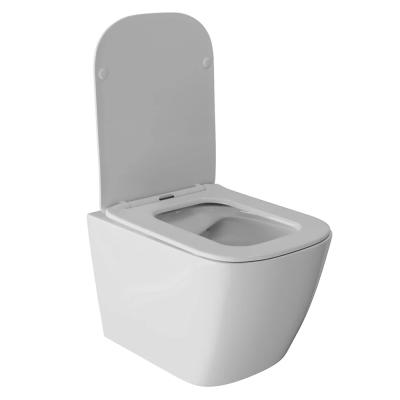 Унитаз подвесной безободковый WAVE QUADRO сиденье дюропласт, микролифт белый глянец (XL)