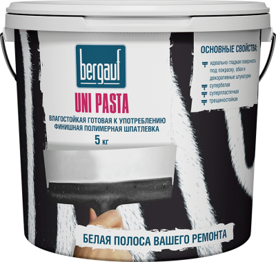Влагостойкая готовая к употреблению финишная полимерная шпатлевка Bergauf Uni Pasta лето-зима 5кг