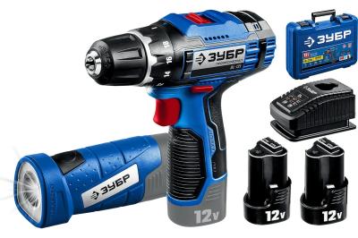 Дрель-шуруповерт, ЗУБР Профессионал, 12В+LED фонарь, 2 АКБ, в кейсе