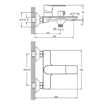 Смеситель для ванны короткий излив, керам.картридж 35мм, белый/хром Haiba