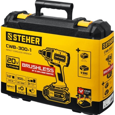 Гайковерт бесщеточный STEHER 20В, 1АКБ в кейсе, CWB-300-1