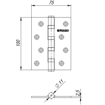 Петля универсальная IN4400U/A OB (4BB/A 100*75*2,5) античная бронза пара