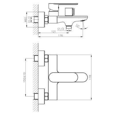 HB60590-7 Haiba Смеситель д/ванны короткий излив, керам.картридж 30мм, черный
