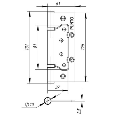 Петля универсальная без врезки IN5200W PN (200-2B 125*2,5) мат. никель пара
