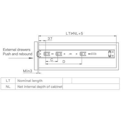 Направляющая шариковая Premial ANDANTE Push-to-Open H=45 L-400