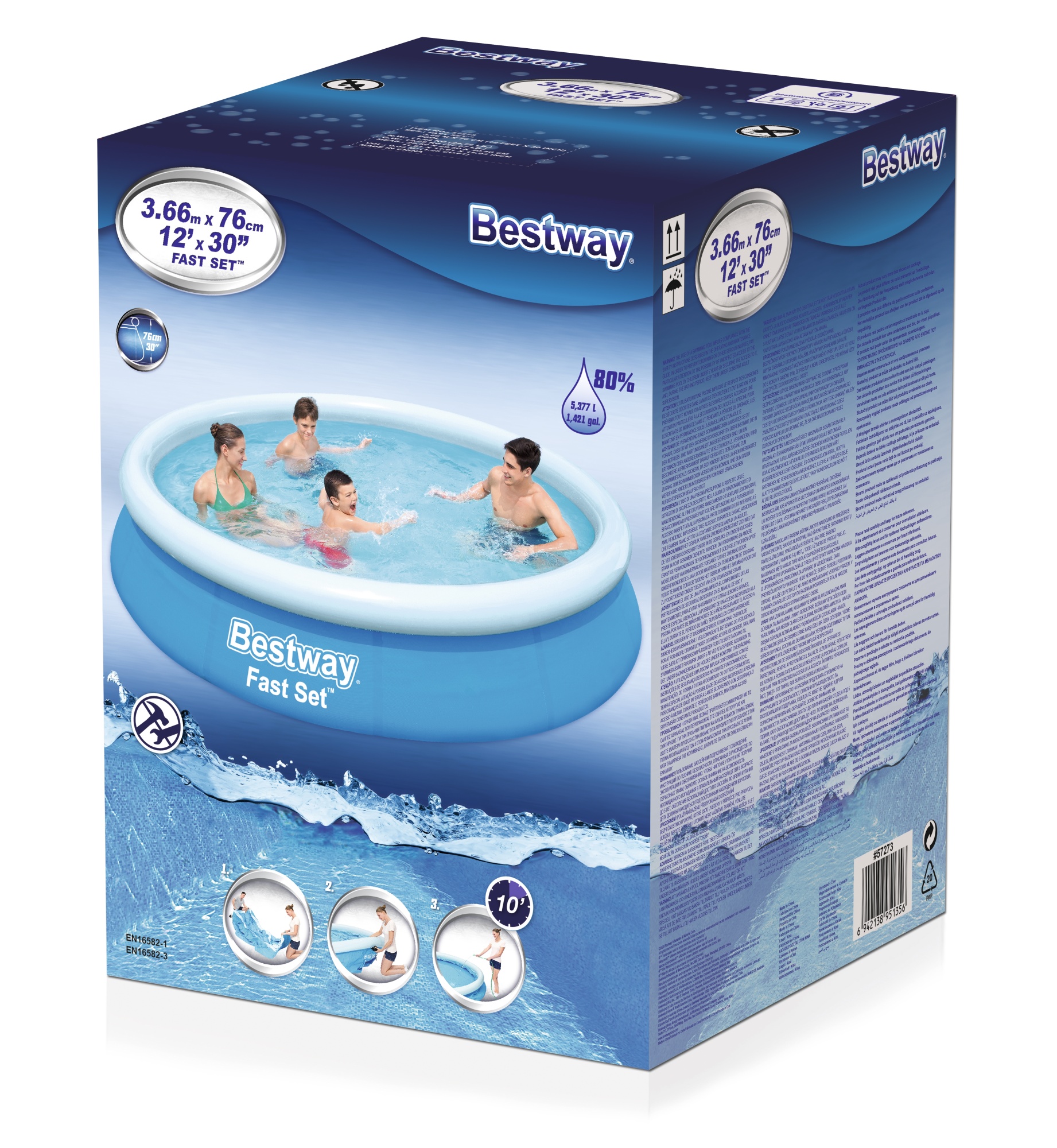 Бассейн надувной  366*76см объем (5377л) BESTWAY 57273 (ЧО)