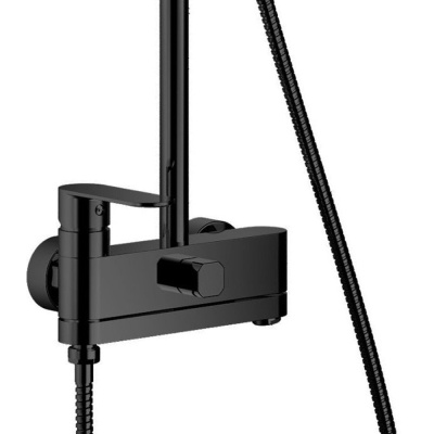 HB24590-7 Haiba Смеситель д/душа со стойкой, складной излив с перек., верх. душ, лейка, кар.30мм, черный