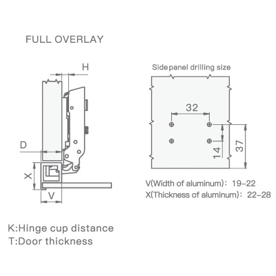 CON BRIO Накладная петля без доводчика для алюминиевого профиля