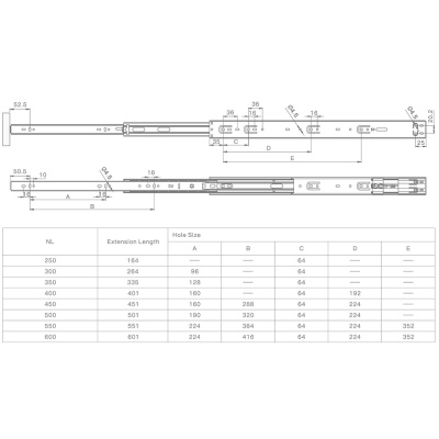 Направляющая шариковая Premial ANDANTE Push-to-Open H=45 L-350