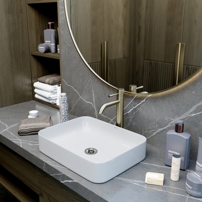 Раковина накладная на столешницу WAVE Quadro 500*390*140 ш*г*в без перелива белый прямоуг