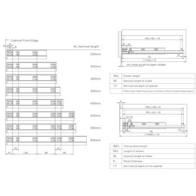 Направляющие шариковые скрытого монтажа PREMIAL MORENDO с доводчиком 500мм