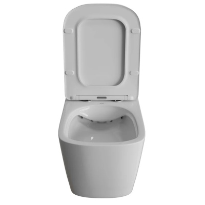 Унитаз подвесной безободковый WAVE QUADRO сиденье дюропласт, микролифт белый глянец (XL)