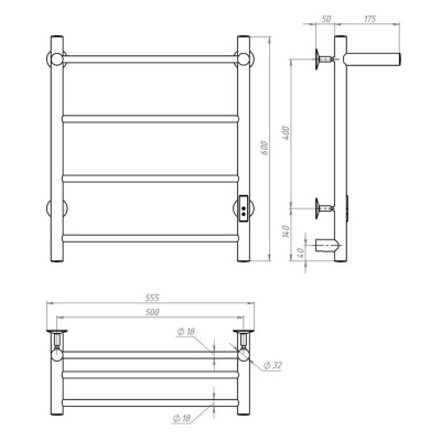 Полотенцесушитель электр. ЛЦ 60х50 4 перекл. ПРЯМОЙ белый