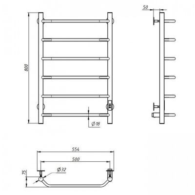 Полотенцесушитель электр. ЛЦ 80х50 6 перекл. ТРАПЕЦИЯ БЕЛЫЙ (унив.подкл,таймер,253 Вт) ZOX