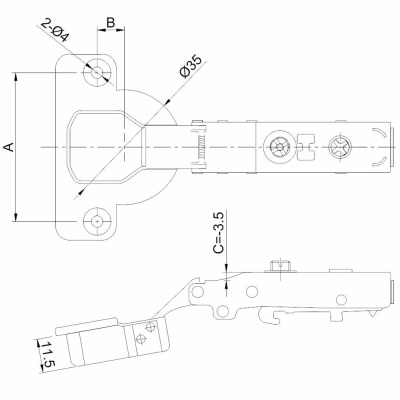 Петля SENZA GRAZIO накладная с линейной планкой (clip-on 35 довод, 100шт/уп)