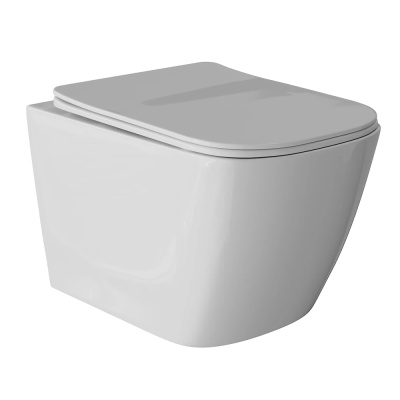 Унитаз подвесной безободковый WAVE QUADRO сиденье дюропласт, микролифт белый глянец (XL)