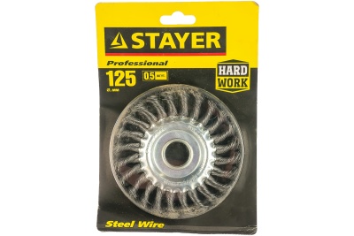 Щетка STAYER PROFESSIONAL дисковая для УШМ, стальная проволока 0,5мм 125мм*22мм