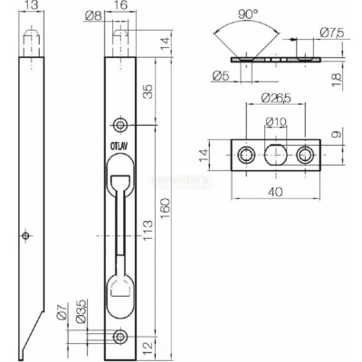 Шпингалет торцевой, никель L160 SN