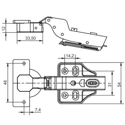 Петля SENZA Soft вкладная (clip-on 35 довод, 4отверстия, 100шт/уп)