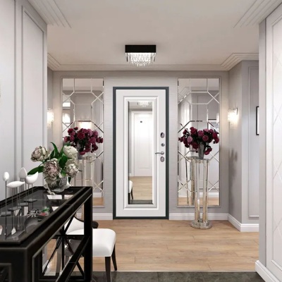 Дверь входная 7,5см Гарда Серебро зеркало Белый Ясень