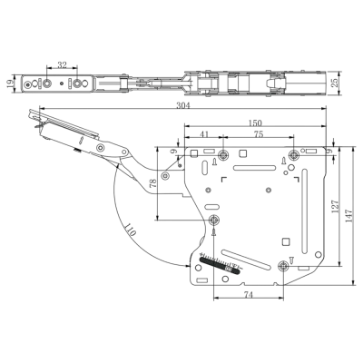 Подъемный механизм SENZA Alta PUSH OPEN ( 2.7-3.8kg) комплект на 1 фасад, 10шт/уп)