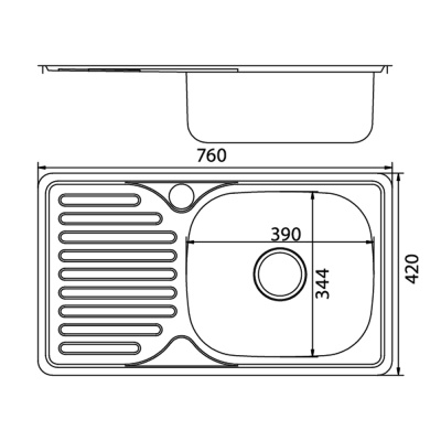 Мойка MIXLINE врез 42*76(0.6) прав вып 3 1/2 16см с сифоном