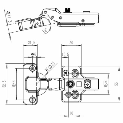 Петля SENZA Brava полунакладная (3D clip-on 35 дов, 100шт/уп)