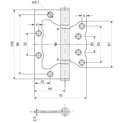 Петля стальная без врезки RFH-100*75*2,5 W, белый пара