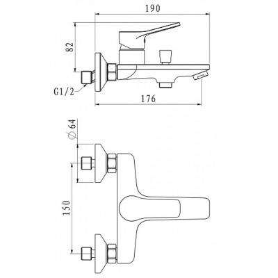 Смеситель для ванны 35к ESKO DI54, без аксессуаров черный+хром
