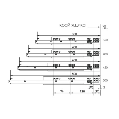 Направляющие SENZA Sincrono 350 (скрыт монтаж полного выдвижения синхрон 3D clip тип В, 10шт/уп)