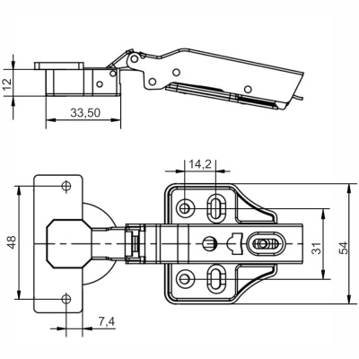 Петля SENZA Soft накладная (clip-on 35 довод, 4отверстия, 100шт/уп)
