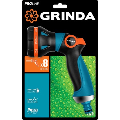 Пистолет поливочный GRINDA S-8 8 режимов, двухкомпонентный с регулятором напора 429100