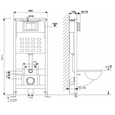 Система инсталляции WAVE, двухрежимная прямоугольная кнопка V2 черная ПНЕВМАТИКА