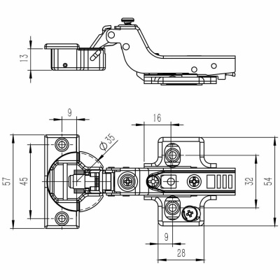 Петля SENZA Extra вкладная (4D clip-on 35 дов, 100шт/уп)